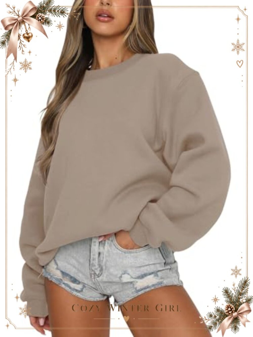 Women's Fleece Lined Crewneck Sweatshirt Long Sleeve Pullover Casual